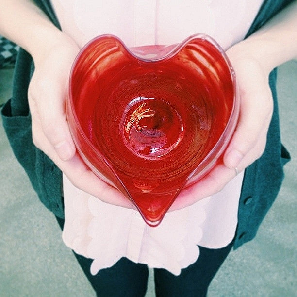 Jim Loewer Heart Blown Glass Bowl, Red - The Barrington Garage