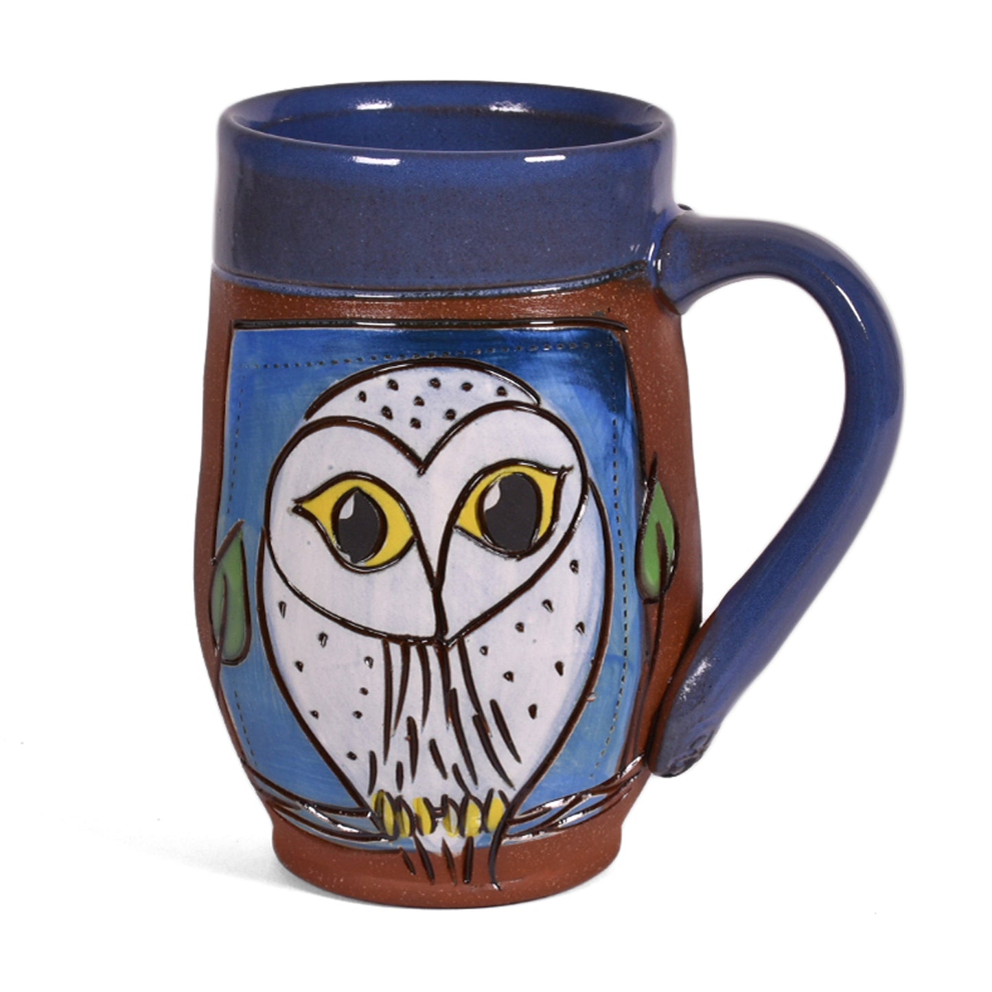 Jennifer Stas Pottery Snowy Owl 14-ounce Coffee Mug, Blue/Multi