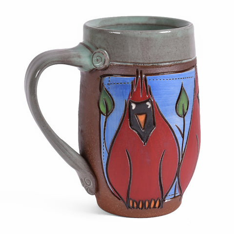 Jennifer Stas Pottery Cardinal 14-ounce Coffee Mug, Red/Multi