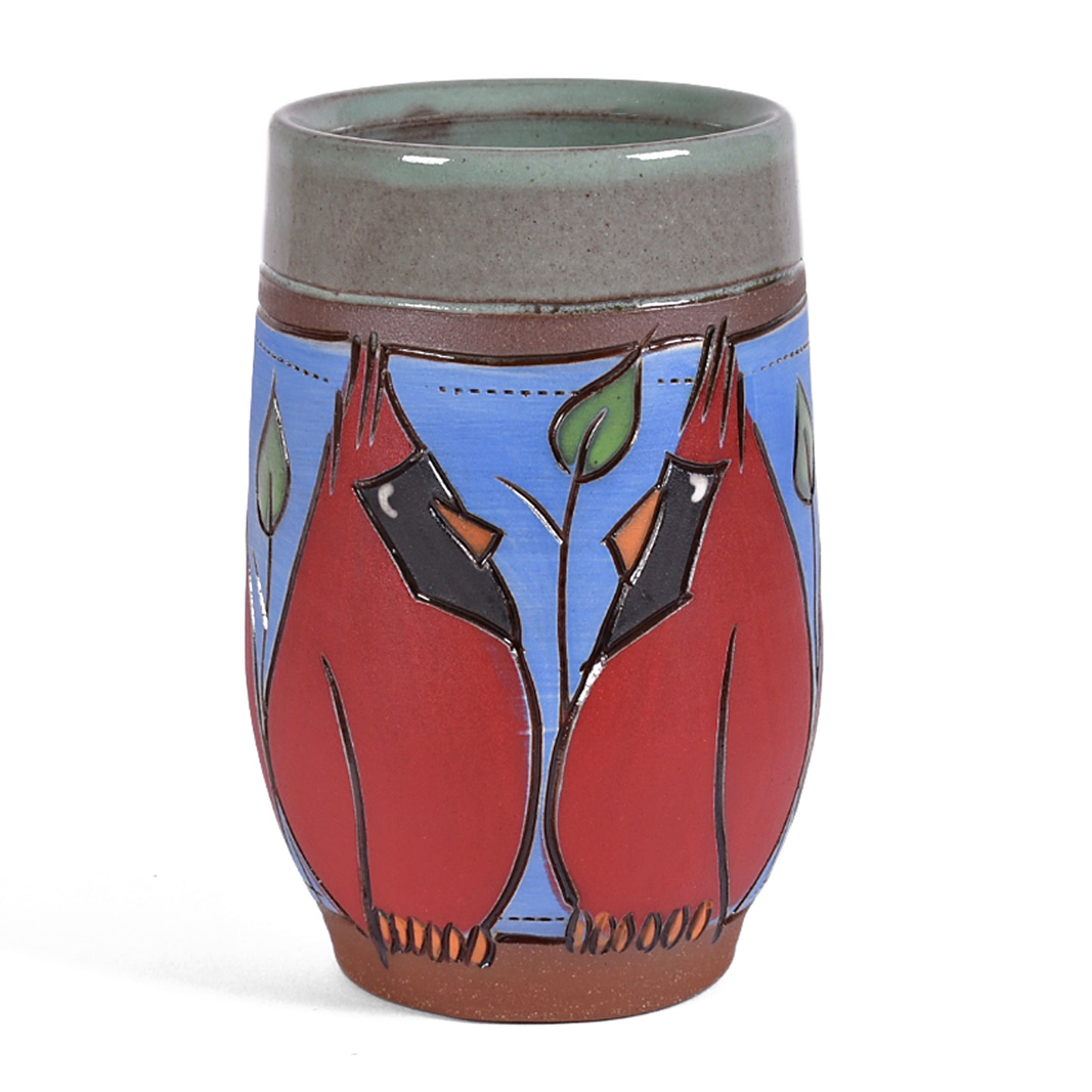 Jennifer Stas Pottery Cardinal 14-ounce Coffee Mug, Red/Multi