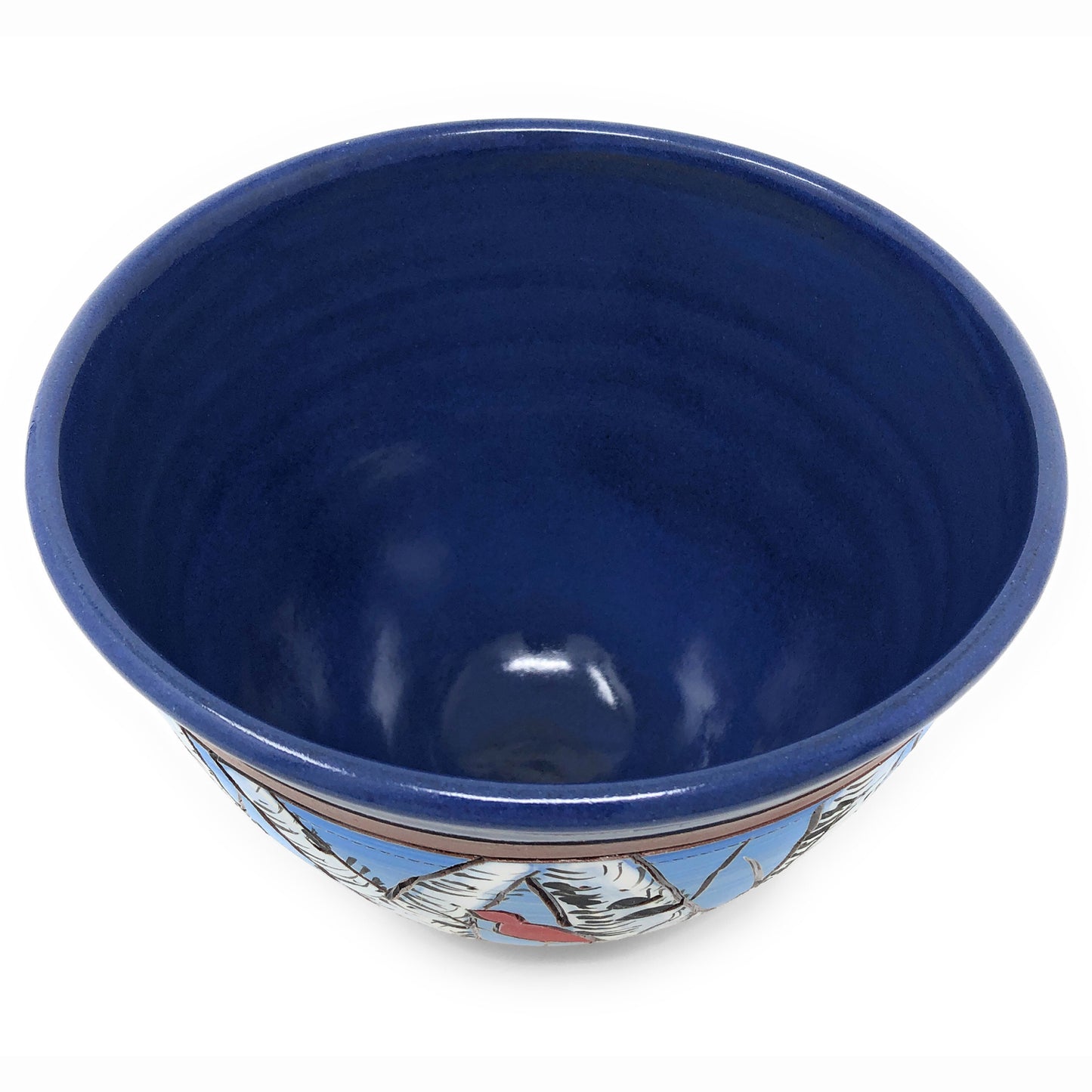 Jennifer Stas Pottery White Birch with Cardinals 7-inch Round Bowl, Blue/Multi