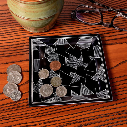 Dragonglass Pattern 5-inch Square Soapstone Tray, Handmade in Kenya, Black