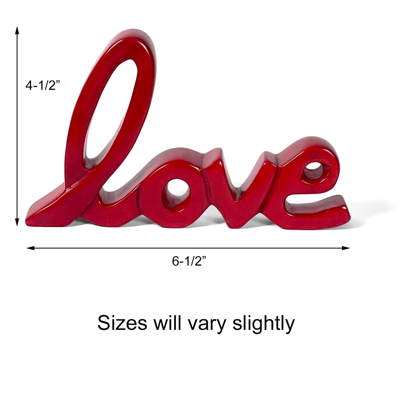 African Carved Soapstone 6-1/2 x 4-inch Love Script Sculpture, Red