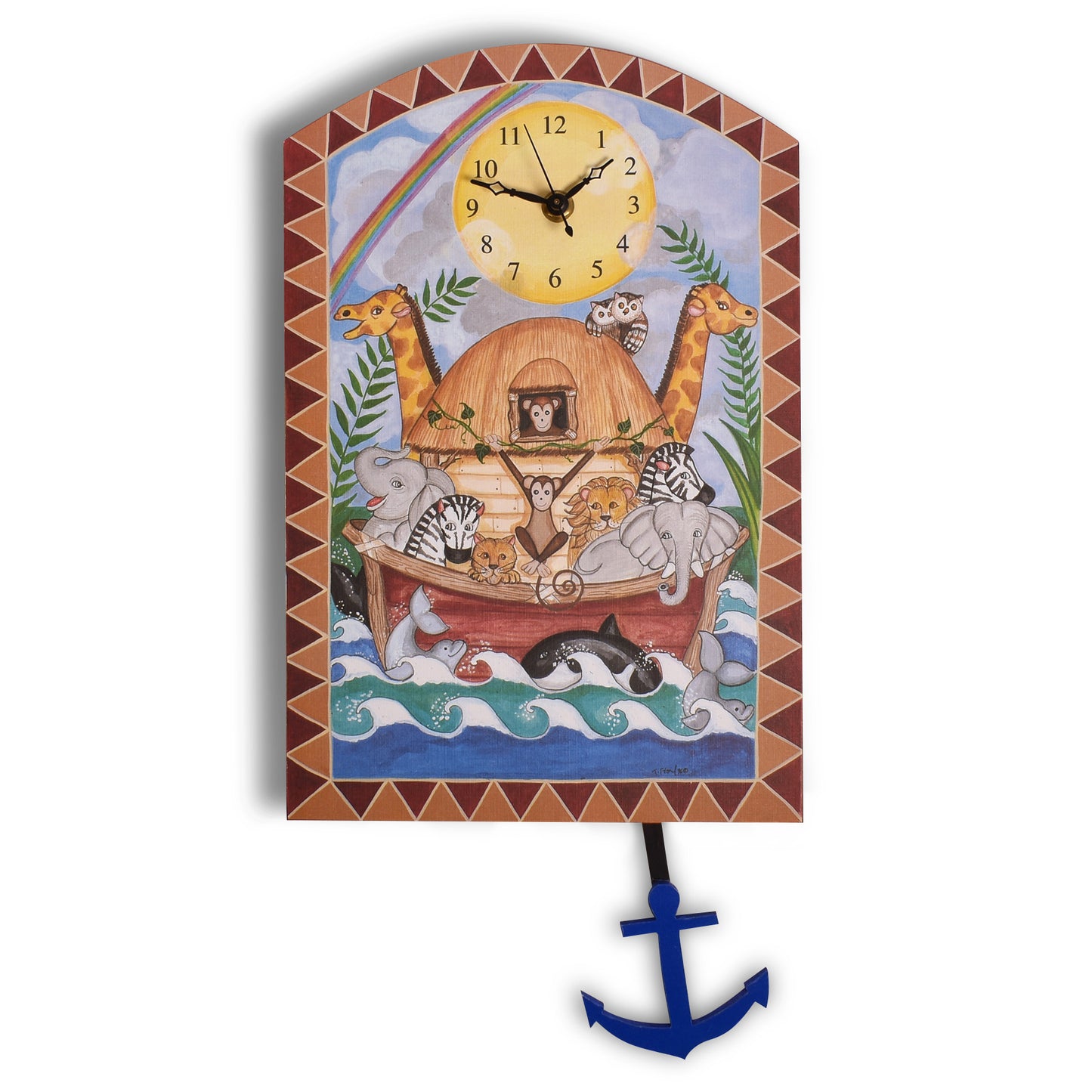 Laughing Moon Noah's Ark Pendulum Wall Clock, Handmade in the USA