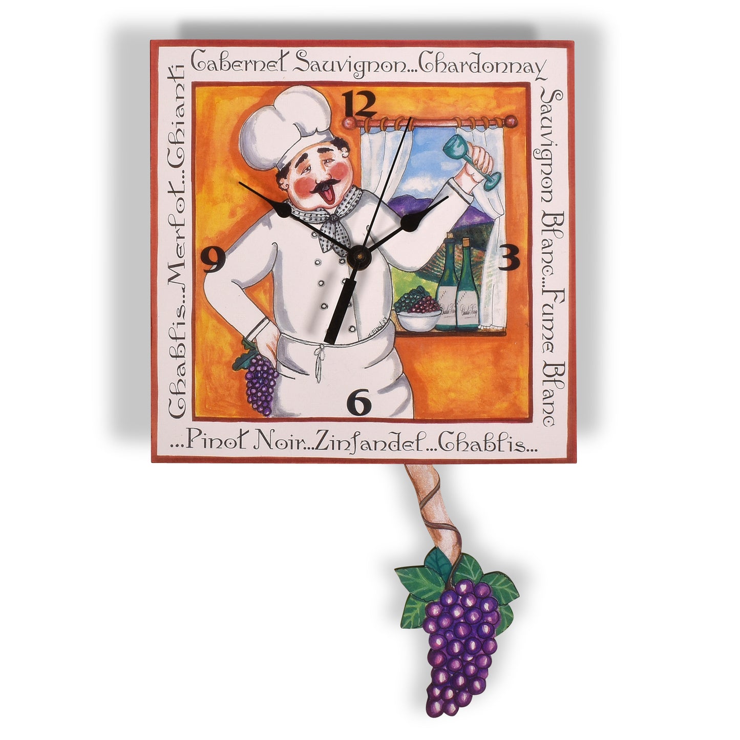 Laughing Moon Winemaker Pendulum Wall Clock, Handmade in The USA