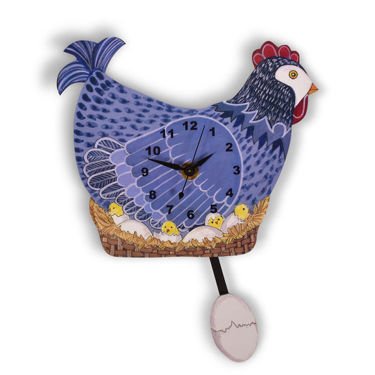 Laughing Moon Henny Chicken Pendulum Wall Clock, Handmade in The USA