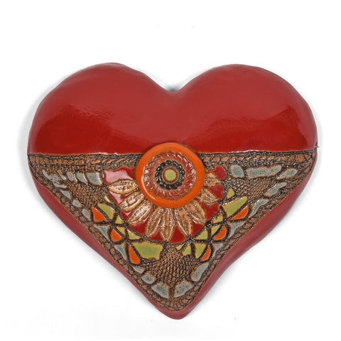 Laurie Pollpeter Eskenazi Black Eyed Susan Small Ceramic Wall Heart, Red/Multi
