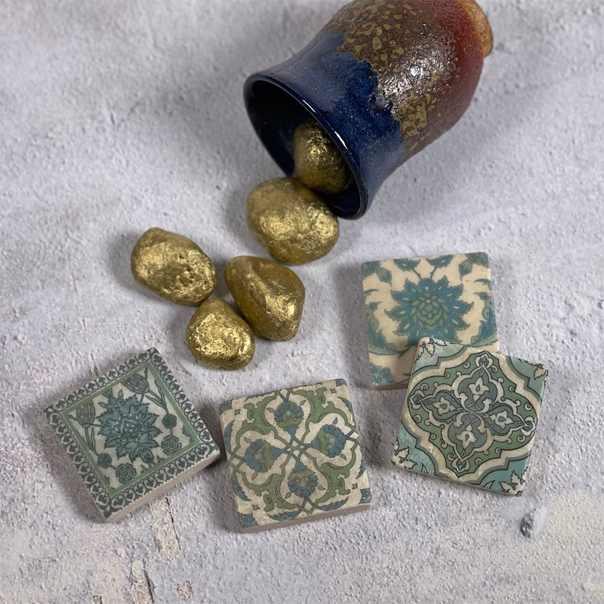 Blue Moroccan Tumbled Marble Magnets, Set of 4