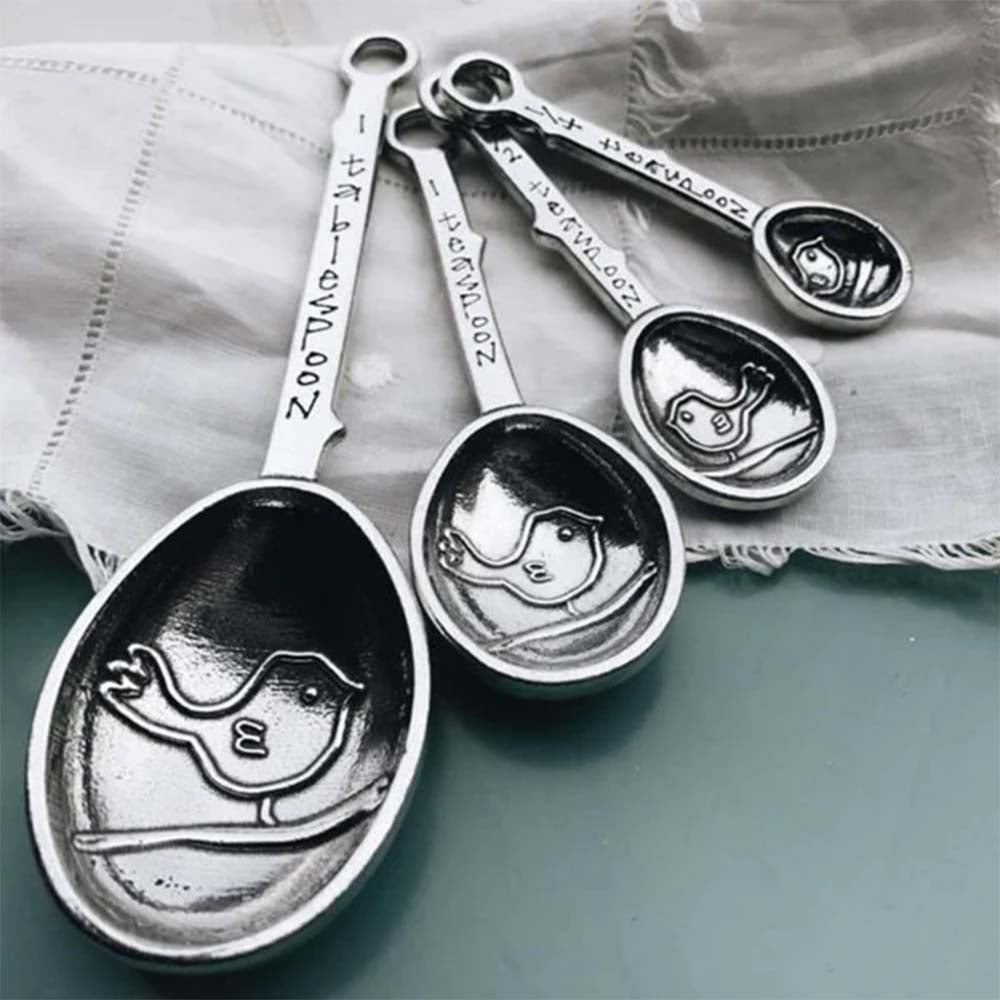 Crosby & Taylor Bird 4-piece Artisan Pewter Measuring Spoon Set, Handmade in the USA
