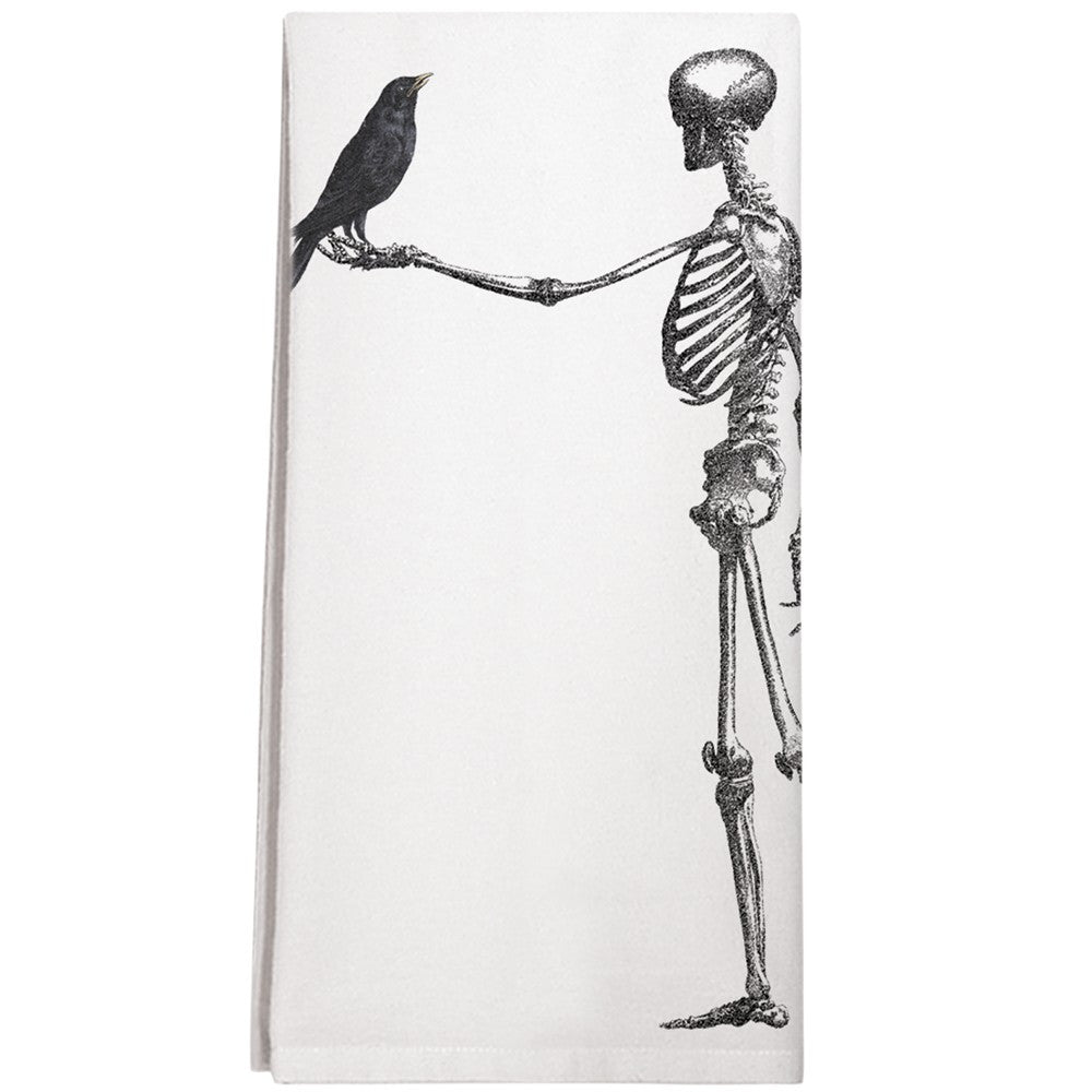 Montgomery Street Skeleton and Raven Cotton Flour Sack Dish Towel - The Barrington Garage