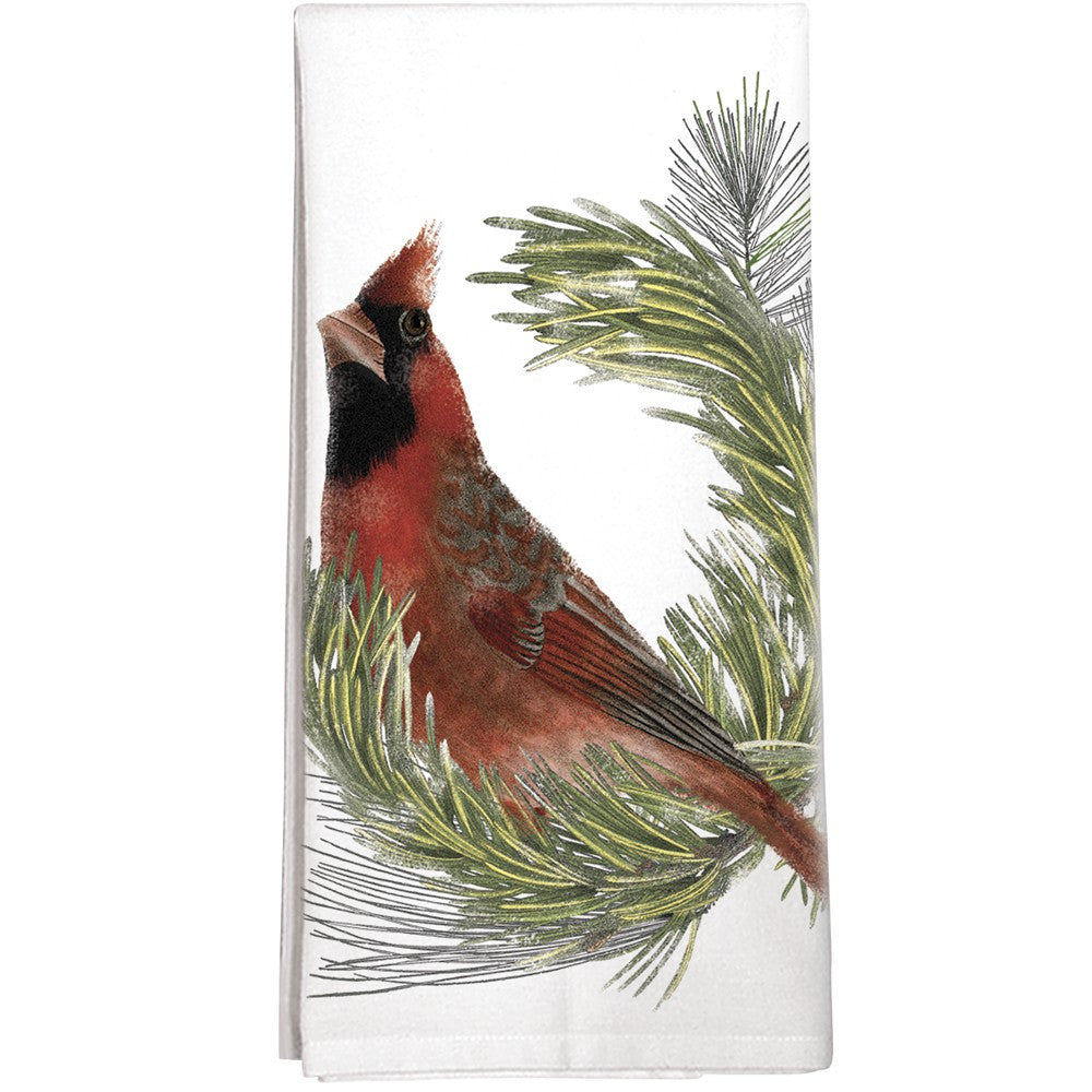 Montgomery Street Cardinal on Pine Branch Cotton Flour Sack Dish Towel