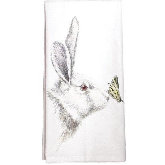 Montgomery Street White Rabbit with Butterfly Cotton Flour Sack Dish Towel