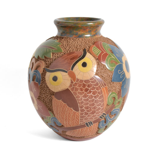 Nicaraguan Pottery 6.5" Carved Owl Vase - The Barrington Garage