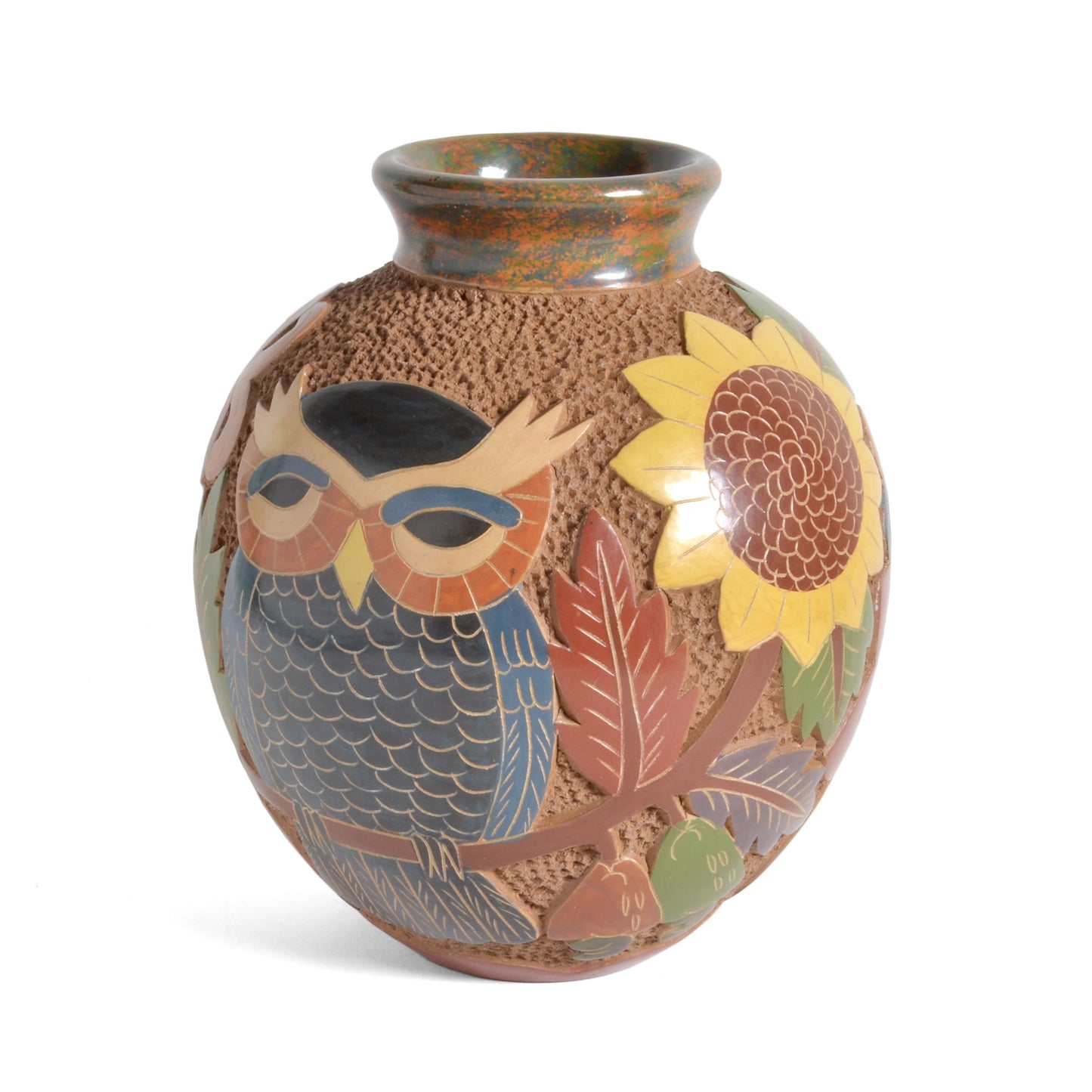 Nicaraguan Pottery 6.5" Carved Owl Vase - The Barrington Garage