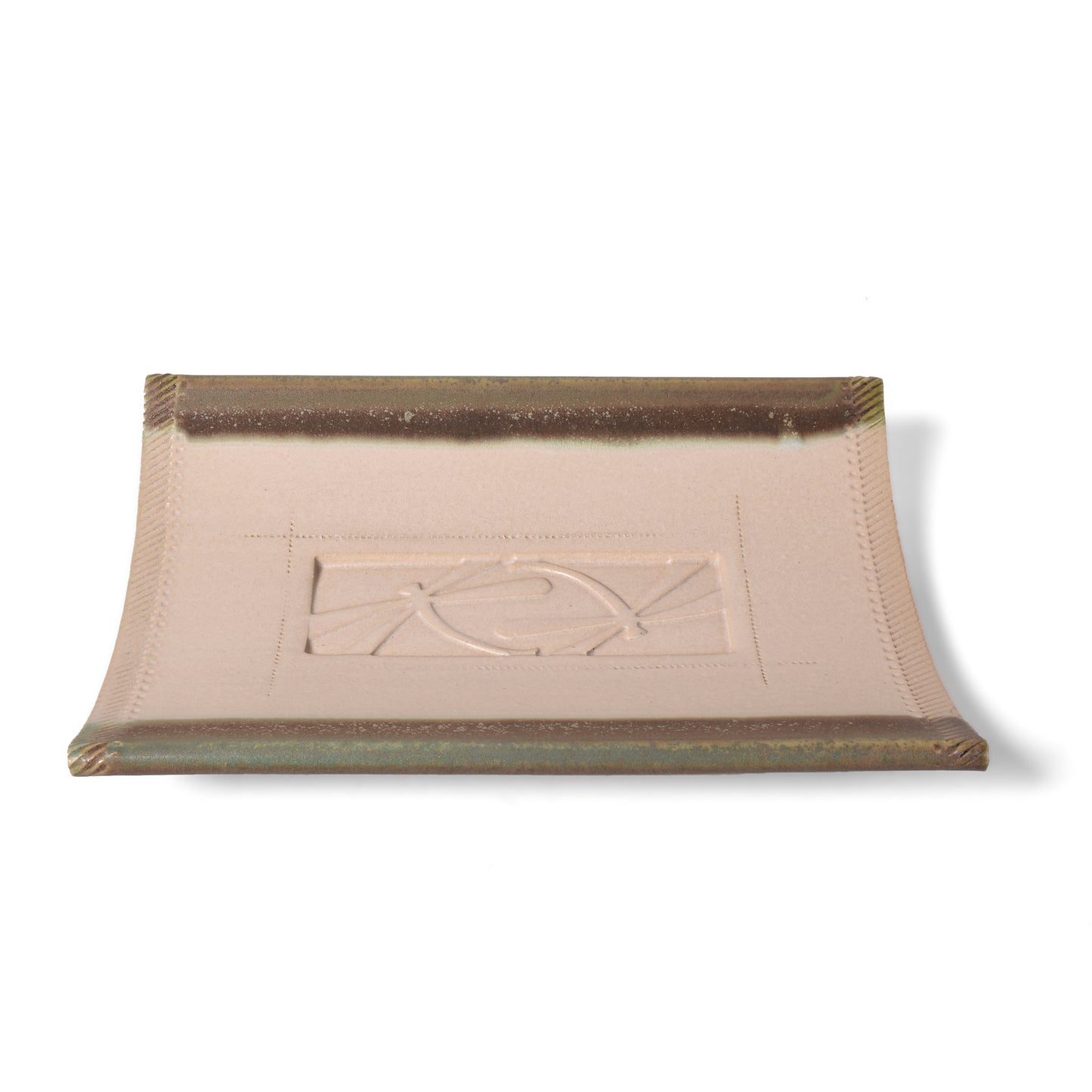 Macone Clay Dragonfly Curved Tray, 8-1/2 x 5-3/4-inches, Handmade American Pottery, Ivory/Green