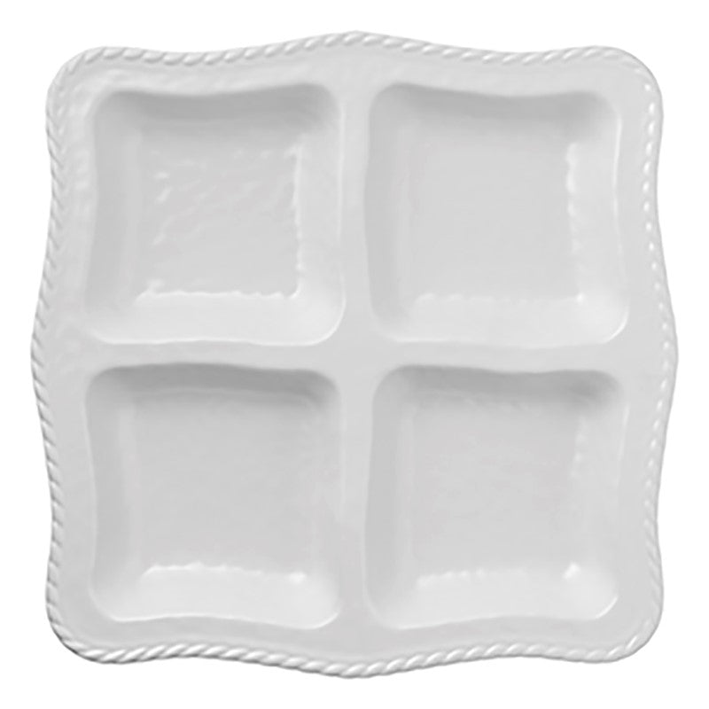 Merritt 21389 White Nautical Rope 13.5-inch Divided Melamine Chip & Dip Platter