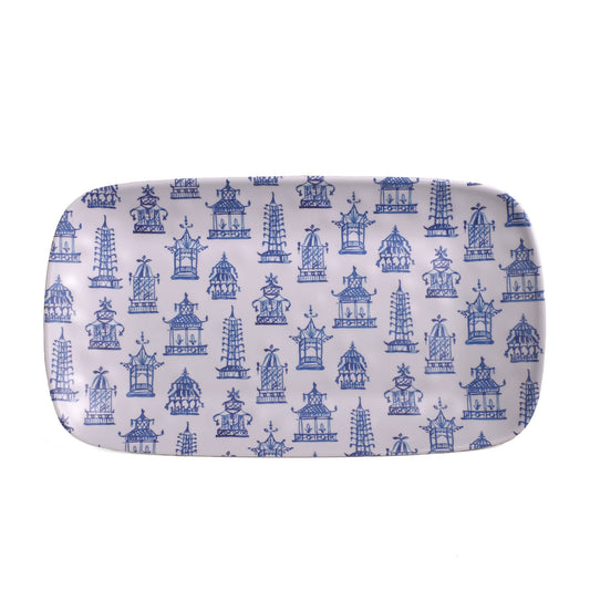 Merritt Chinoiserie 13-3/4" Melamine Serving Tray, Blue/White