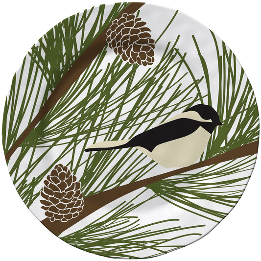 Merritt Chickadee & Pine by Kate Nelligan 11.5-inch Melamine Dinner Plate, Set of 6
