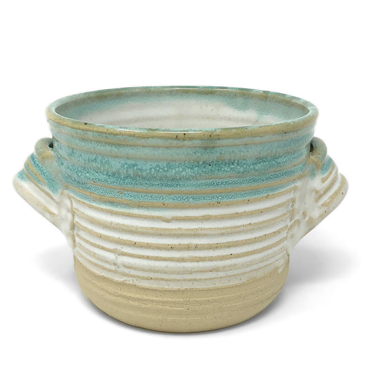 Coastal Clay Co. Bread Baker Deep Dish Casserole with Handles, Aqua Stripe