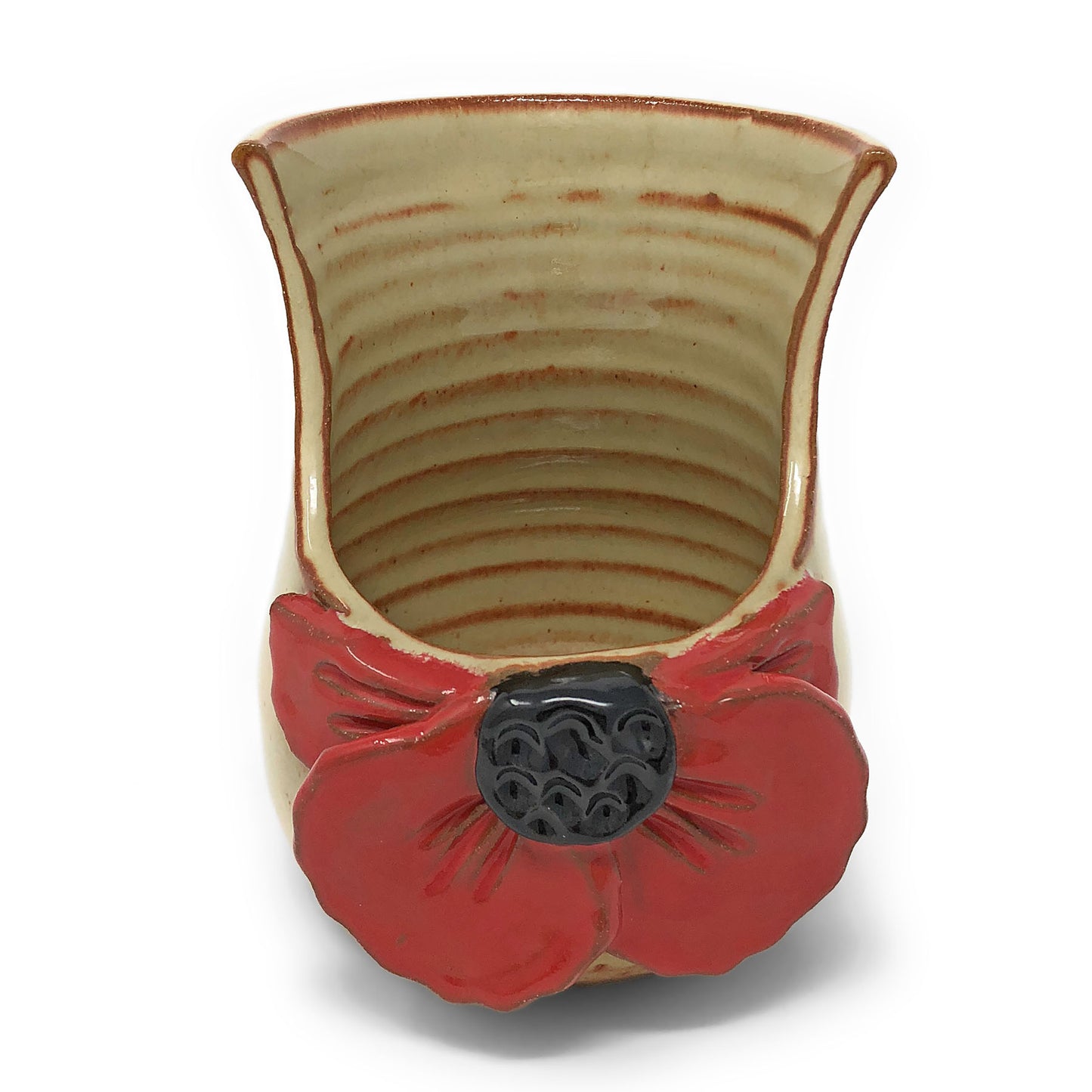 MudWorks Pottery Red Poppy Standing Sponge Holder/Spoon Rest
