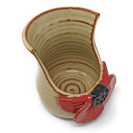 MudWorks Pottery Red Poppy Standing Sponge Holder/Spoon Rest