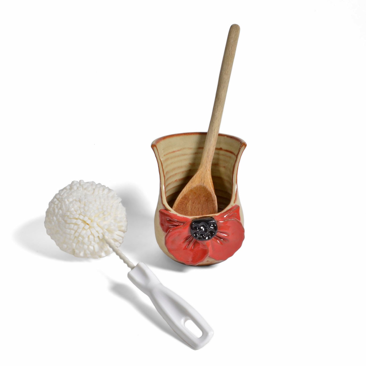 MudWorks Pottery Red Poppy Standing Sponge Holder/Spoon Rest