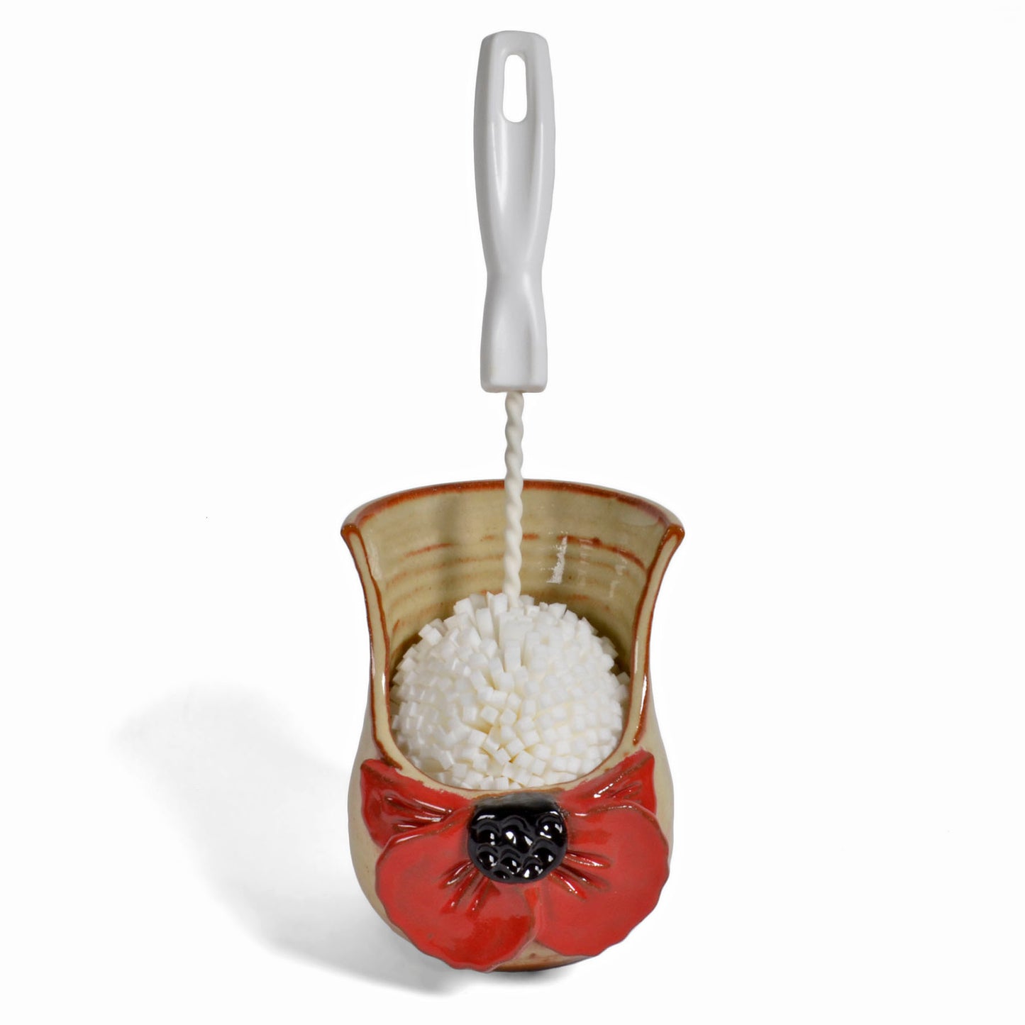 MudWorks Pottery Red Poppy Standing Sponge Holder/Spoon Rest
