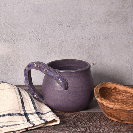 MudWorks Pottery Octopus Tentacle Mug, Eggplant Glaze, Handmade in the USA