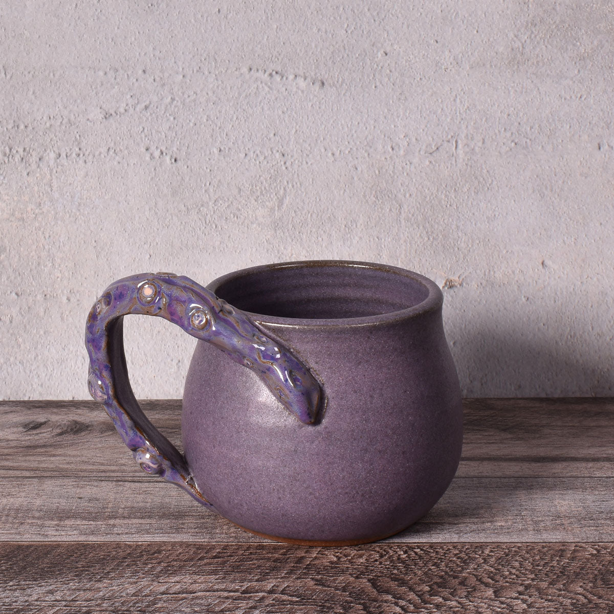 MudWorks Pottery Octopus Tentacle Mug, Eggplant Glaze, Handmade in the USA