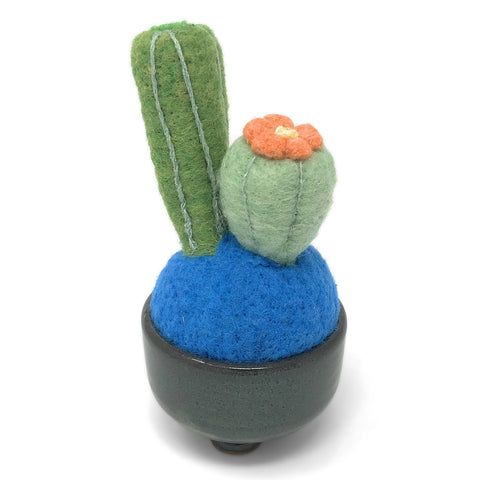 MudWorks Pottery Hand Felted Cactus Pincushion in Footed Cup