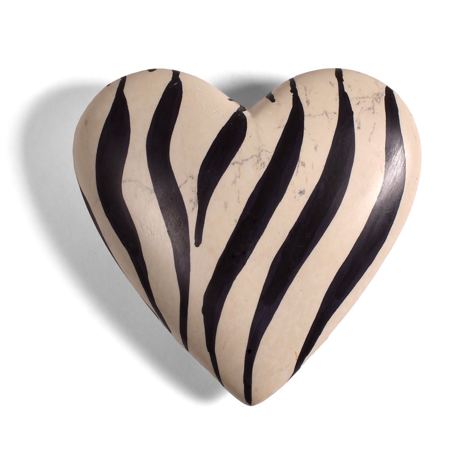 Zebra Stripes Heart 3-inch Soapstone Paperweight, Handmade in Kenya