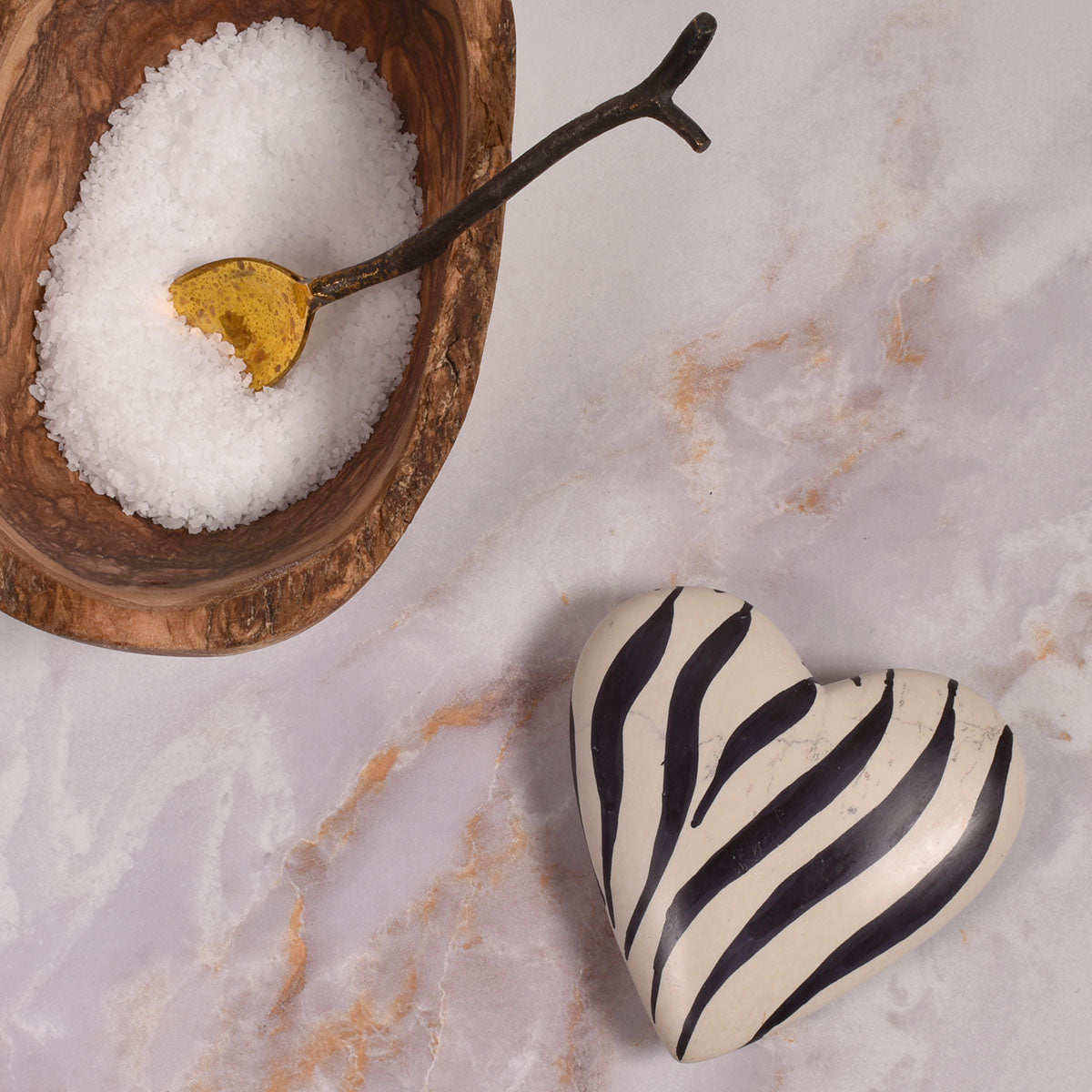 Zebra Stripes Heart 3-inch Soapstone Paperweight, Handmade in Kenya