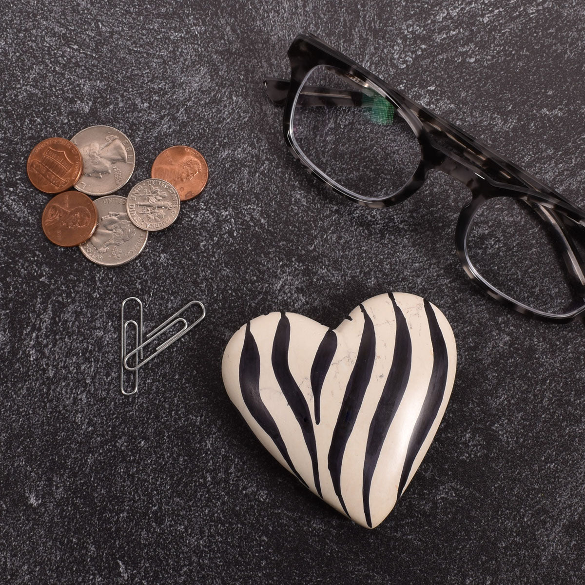 Zebra Stripes Heart 3-inch Soapstone Paperweight, Handmade in Kenya