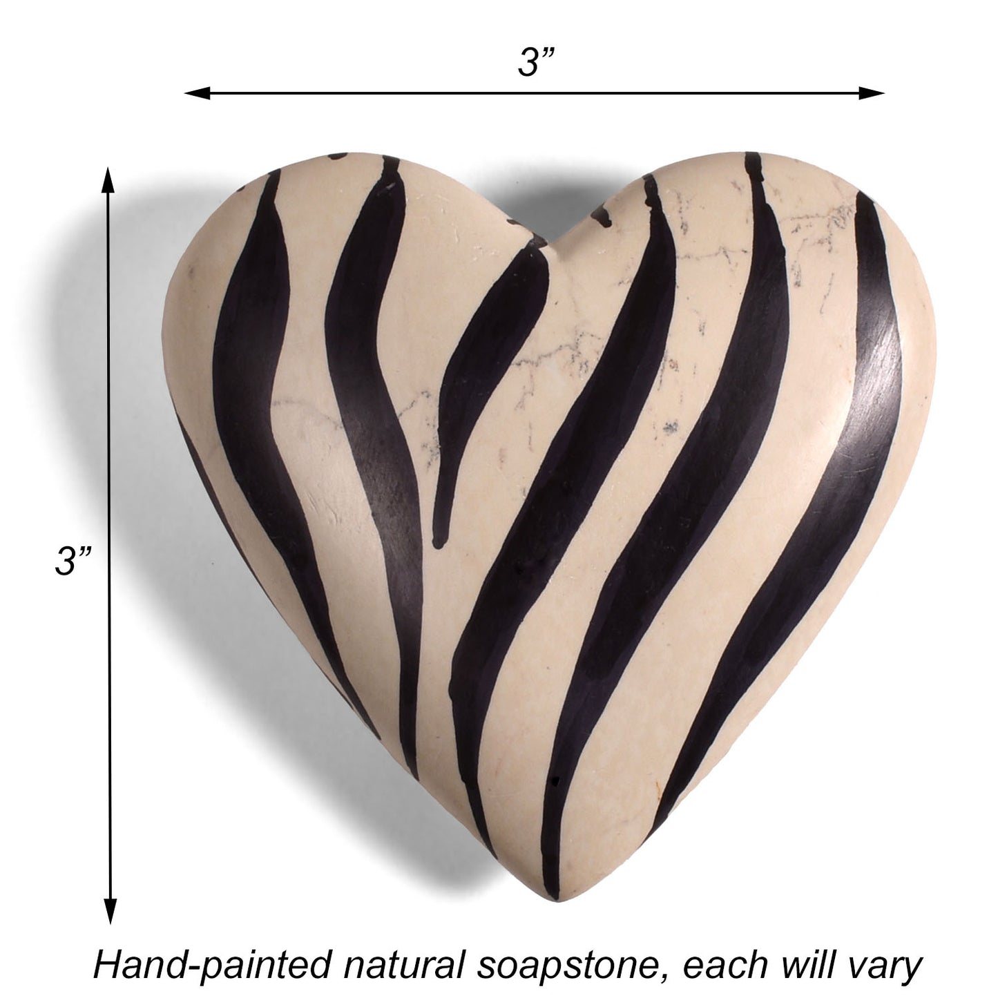 Zebra Stripes Heart 3-inch Soapstone Paperweight, Handmade in Kenya