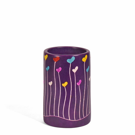 Heart Garden Soapstone Pen Cup Vase, Handcrafted in Kenya, Purple