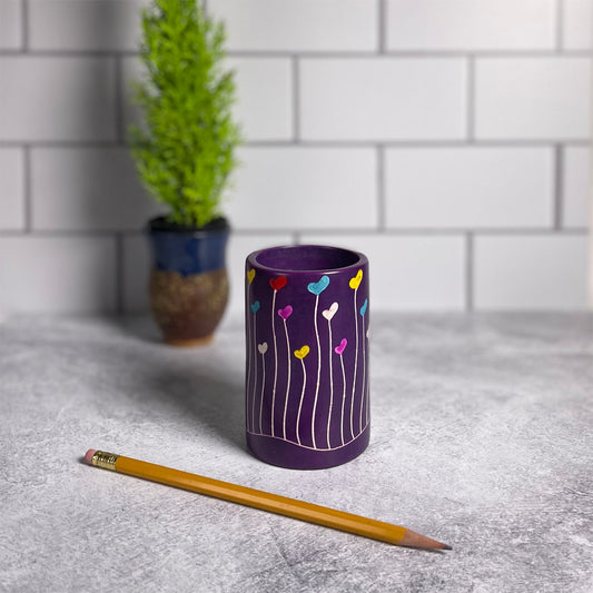 Heart Garden Soapstone Pen Cup Vase, Handcrafted in Kenya, Purple
