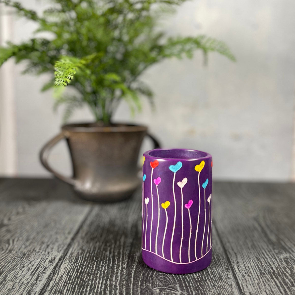 Heart Garden Soapstone Pen Cup Vase, Handcrafted in Kenya, Purple