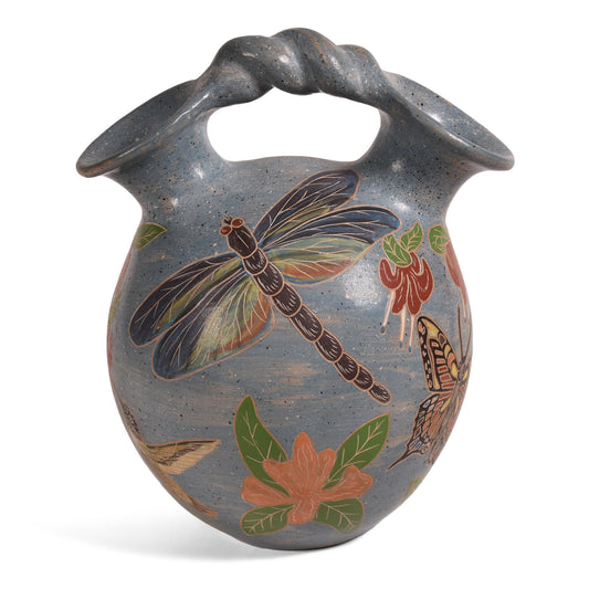 Nicaraguan Pottery 8-inch Garden Life Pledge Pot, Blue/Multi