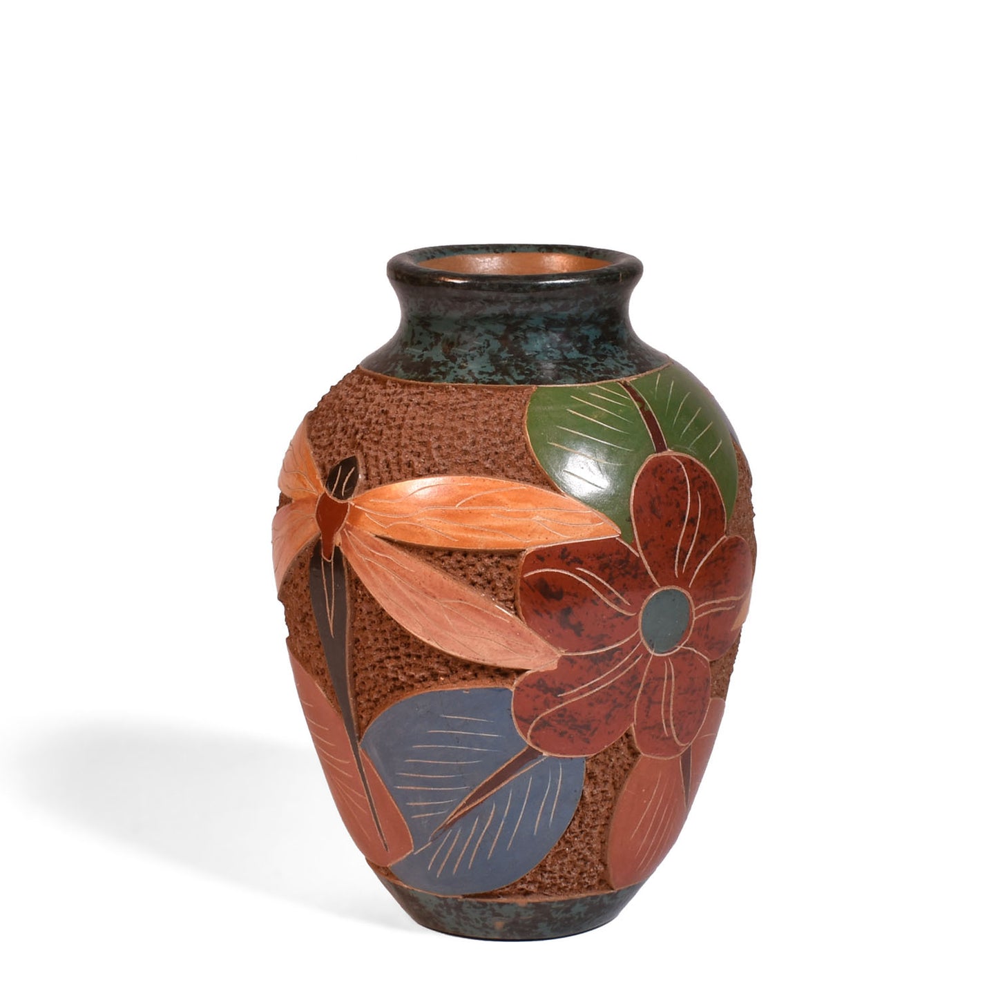 Nicaraguan Pottery 5-inch Mini Hand Carved Vase, Dragonfly