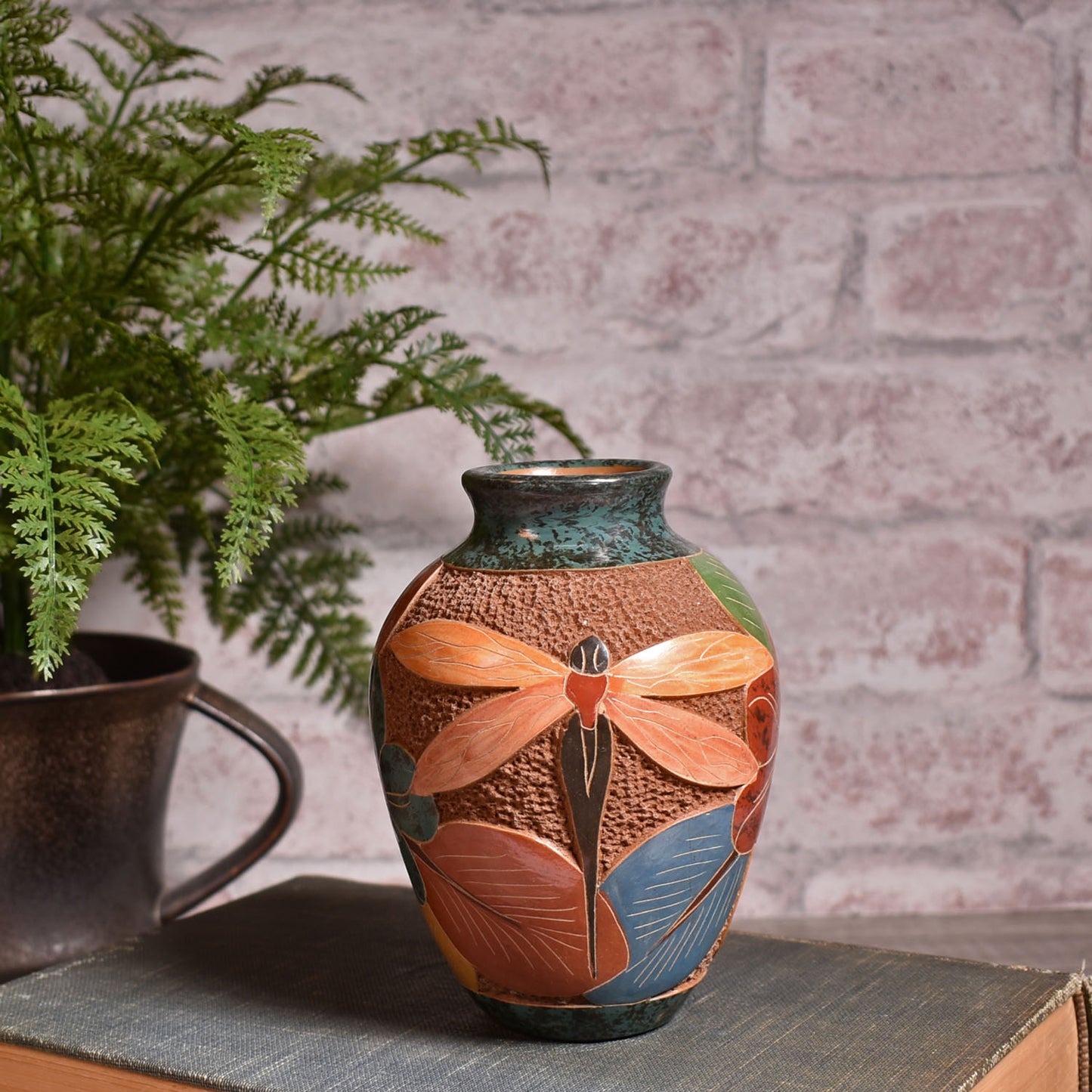 Nicaraguan Pottery 5-inch Mini Hand Carved Vase, Dragonfly