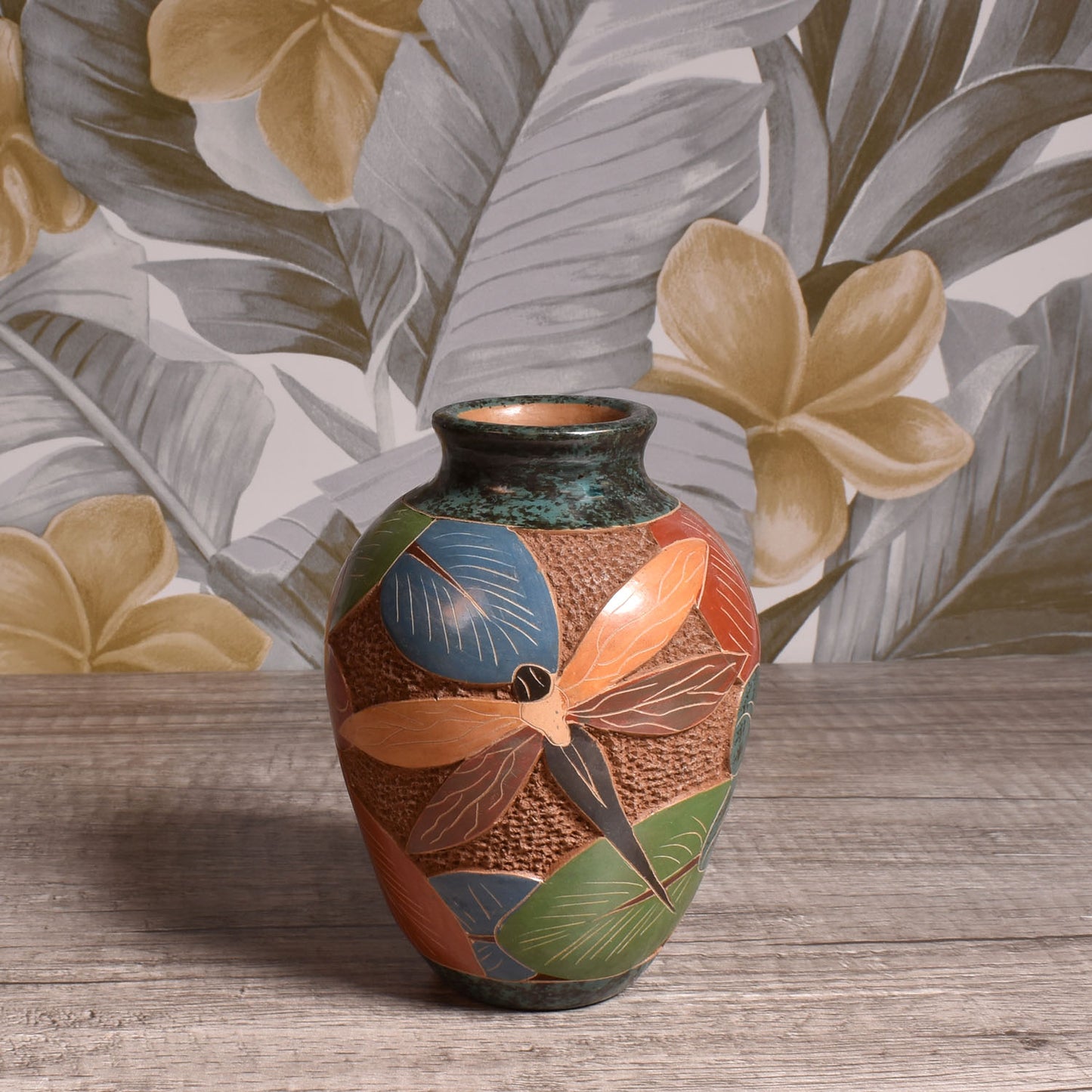 Nicaraguan Pottery 5-inch Mini Hand Carved Vase, Dragonfly
