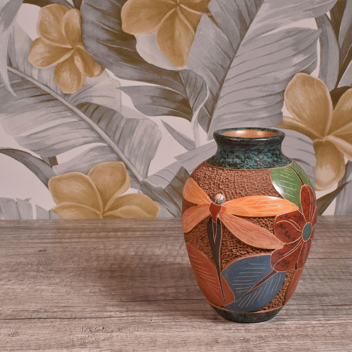 Nicaraguan Pottery 5-inch Mini Hand Carved Vase, Dragonfly
