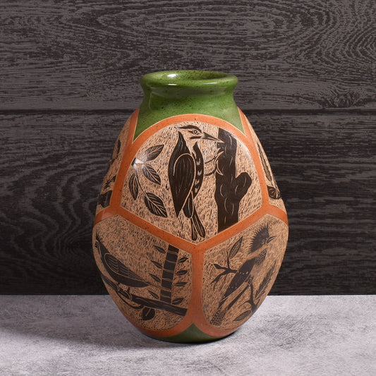 Handmade Nicaraguan Pottery 7-1/2-inch Octagonal Bird Vase, Each One Unique