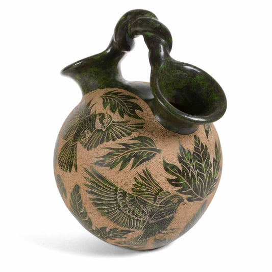 Nicaraguan Pottery 8-inch Pledge Pot with Bird Motif