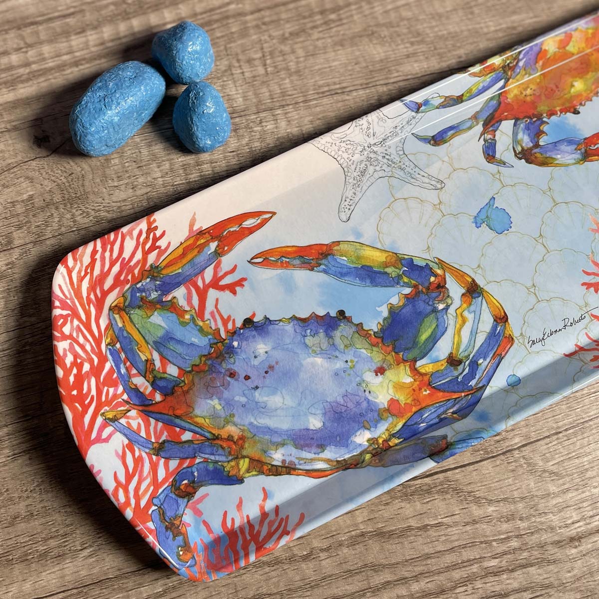 Bamboo Table Oceana Blue Crab 15" x 6" Serving Tray, Made of Eco-Friendly Bamboo Composite