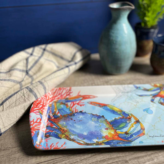 Bamboo Table Oceana Blue Crab 15" x 6" Serving Tray, Made of Eco-Friendly Bamboo Composite