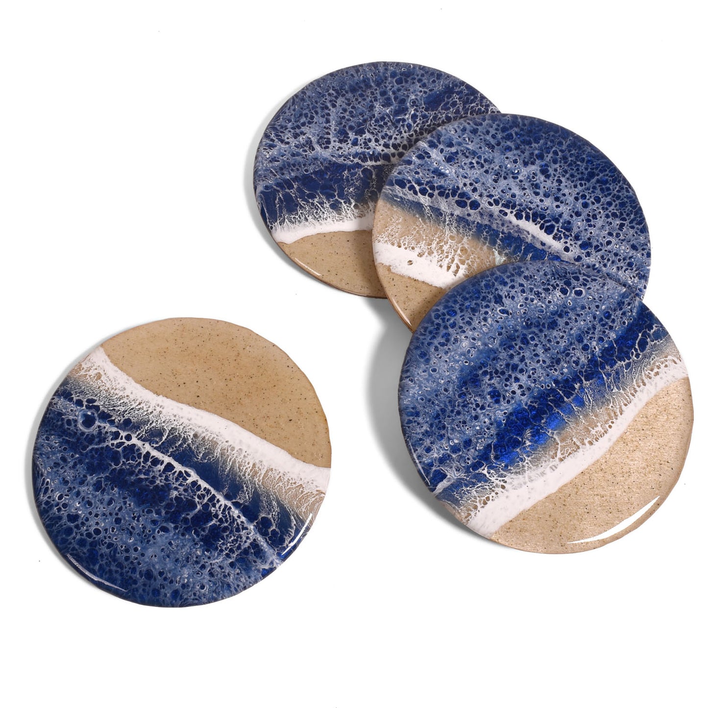 Sea Lion Studio Ocean Wave 4-piece Coaster Set, Deep Ocean Blue, Handmade in the USA