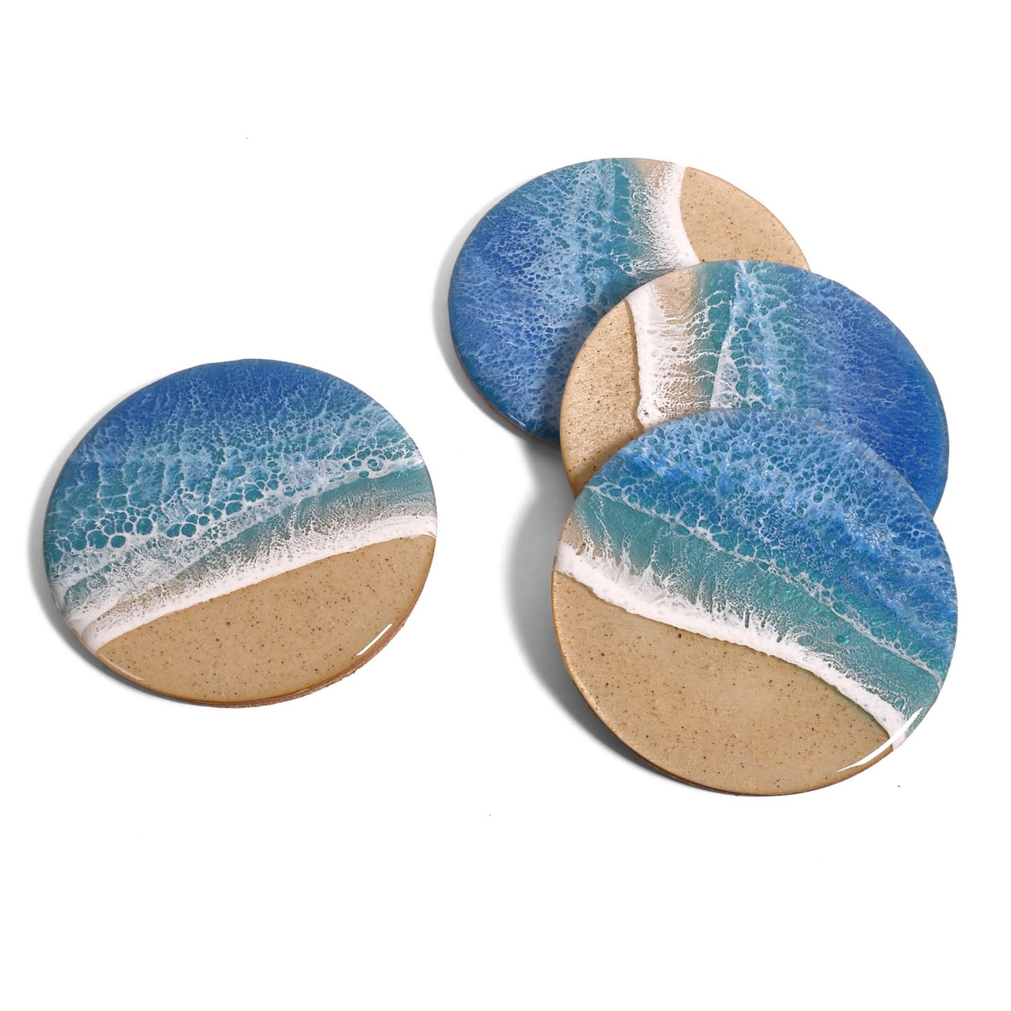 Sea Lion Studio Ocean Wave 4-piece Coaster Set, Tropica Blue, Handmade in the USA