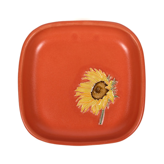 One Acre Ceramics Sunflower 6-inch Square Footed Tray