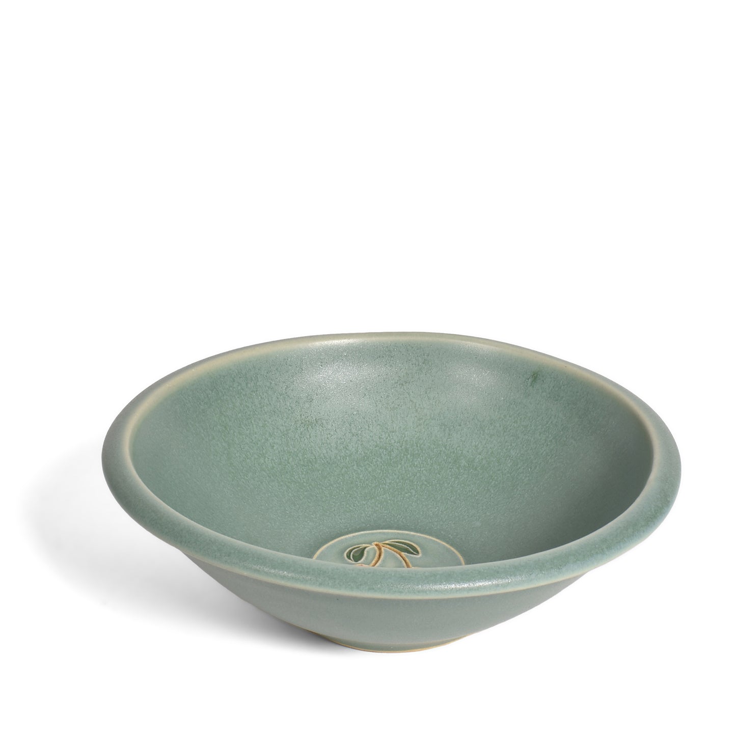 One Acre Ceramics 6-inch Small Bowl with Cherry Motif, Handmade American Pottery, Green